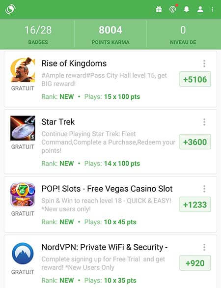 Appkarma offre disponible rise of kingdoms