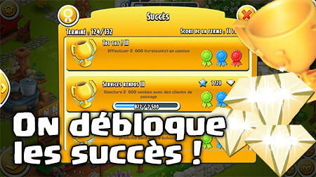 Bonus diamants avec les succès ! Hay Day