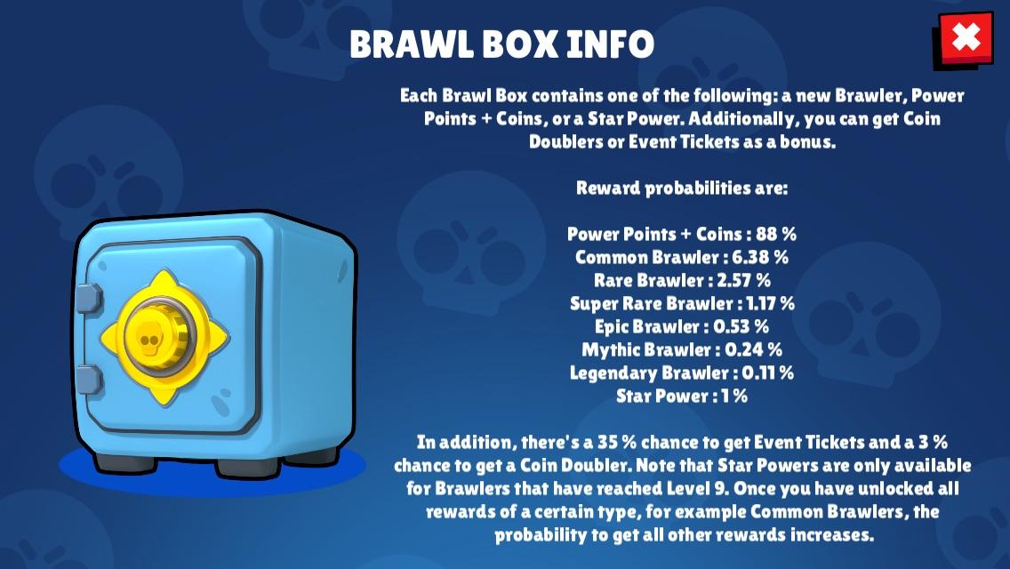 Brawl box info drop rate brawl stars