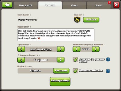 Clan modifier parametre clash of clans