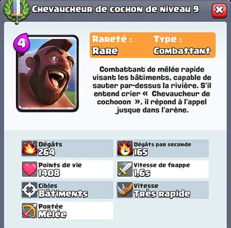 Clash royale chevaucheur cochon