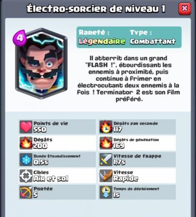 Electro sorcier carte legendaire nouveau clash royale