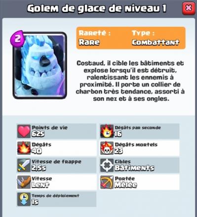 Golem glace nouvelle carte rare clash royale