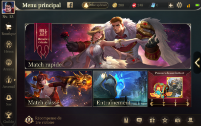 Interface astuce debut screen arena of valor