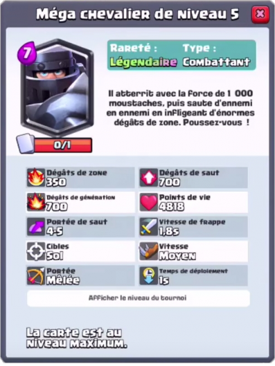 Mega chevalier nouvelle carte legendaire clash royale