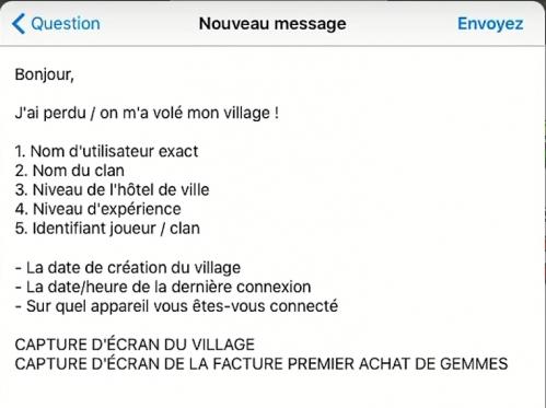 Message exemple support supercell compte perdu coc