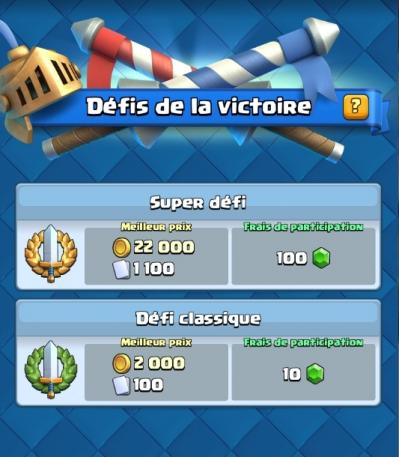 Mode defi super classique clash royale tournoi