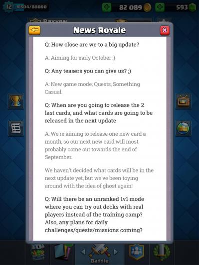 News clash royale mise a jour octobre 2