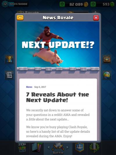 News clash royale mise a jour octobre