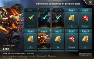 Offrandes 14 premiers jours astuce debut arena of valor