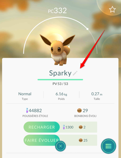 Pokemon go evoli sparky astuce surnom