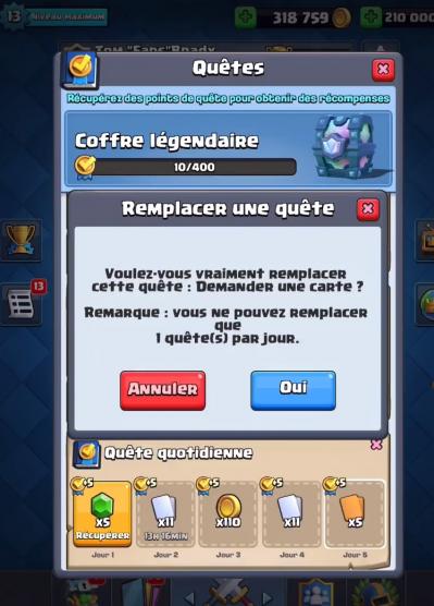 Remplacer quete clash royale