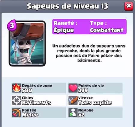 Sapeurs nouvelle carte clash royale